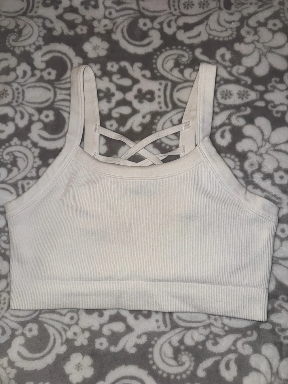 White Strappy Back Ribbed Bralette Sports Bra Tank